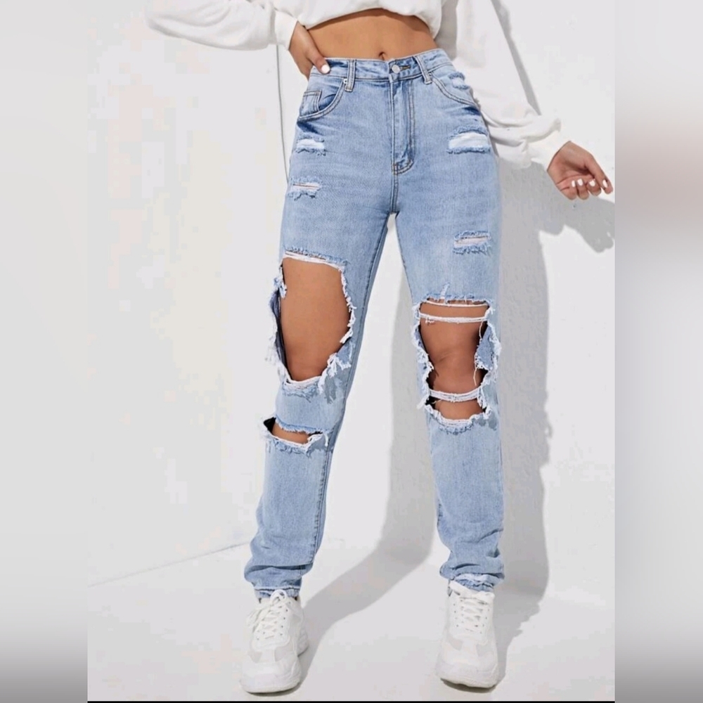 Shein straight leg distressed jeans